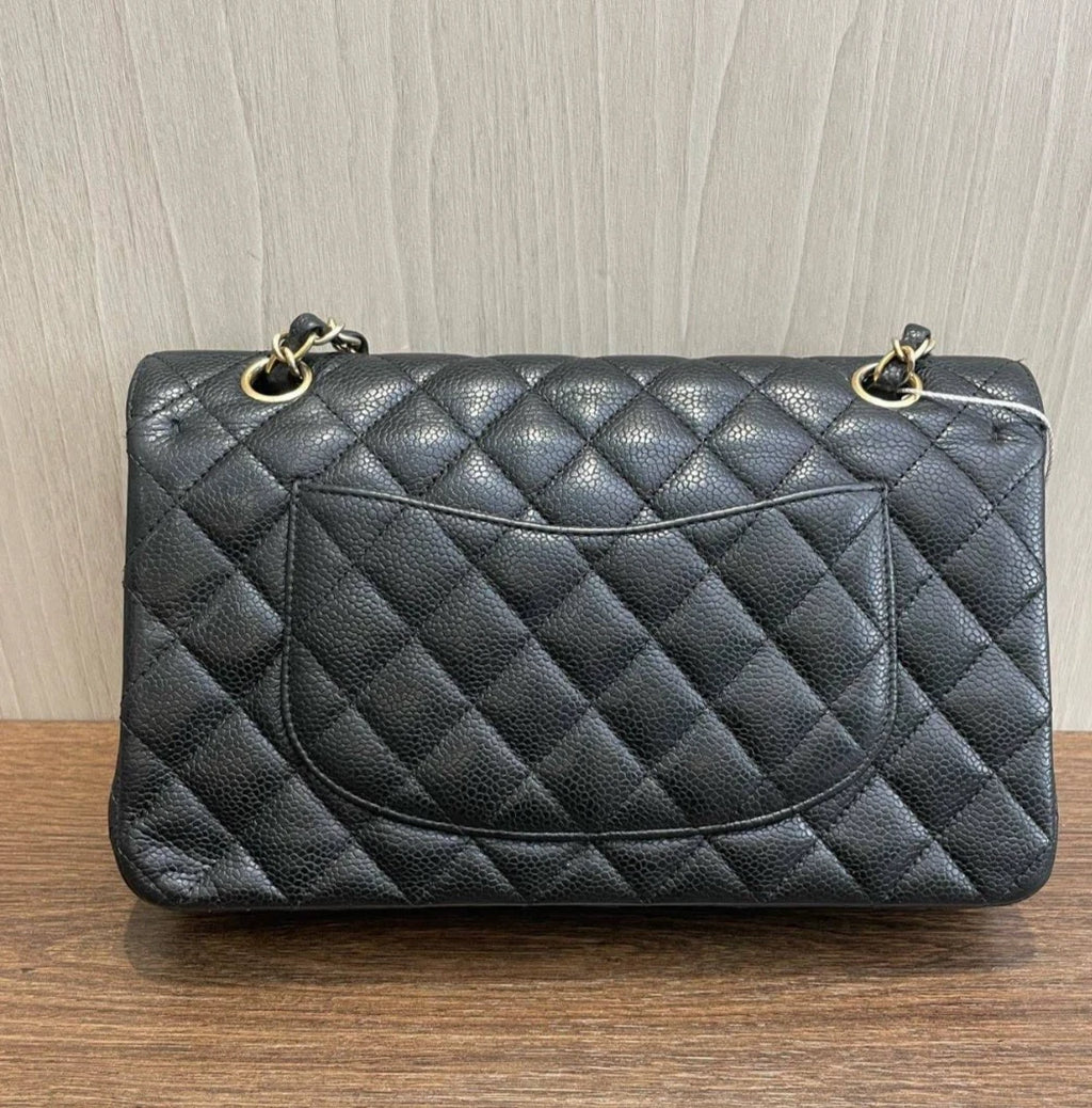 Chanel Classic Flap MM Chain Shoulder Bag Turn Lock Black Women Fashion