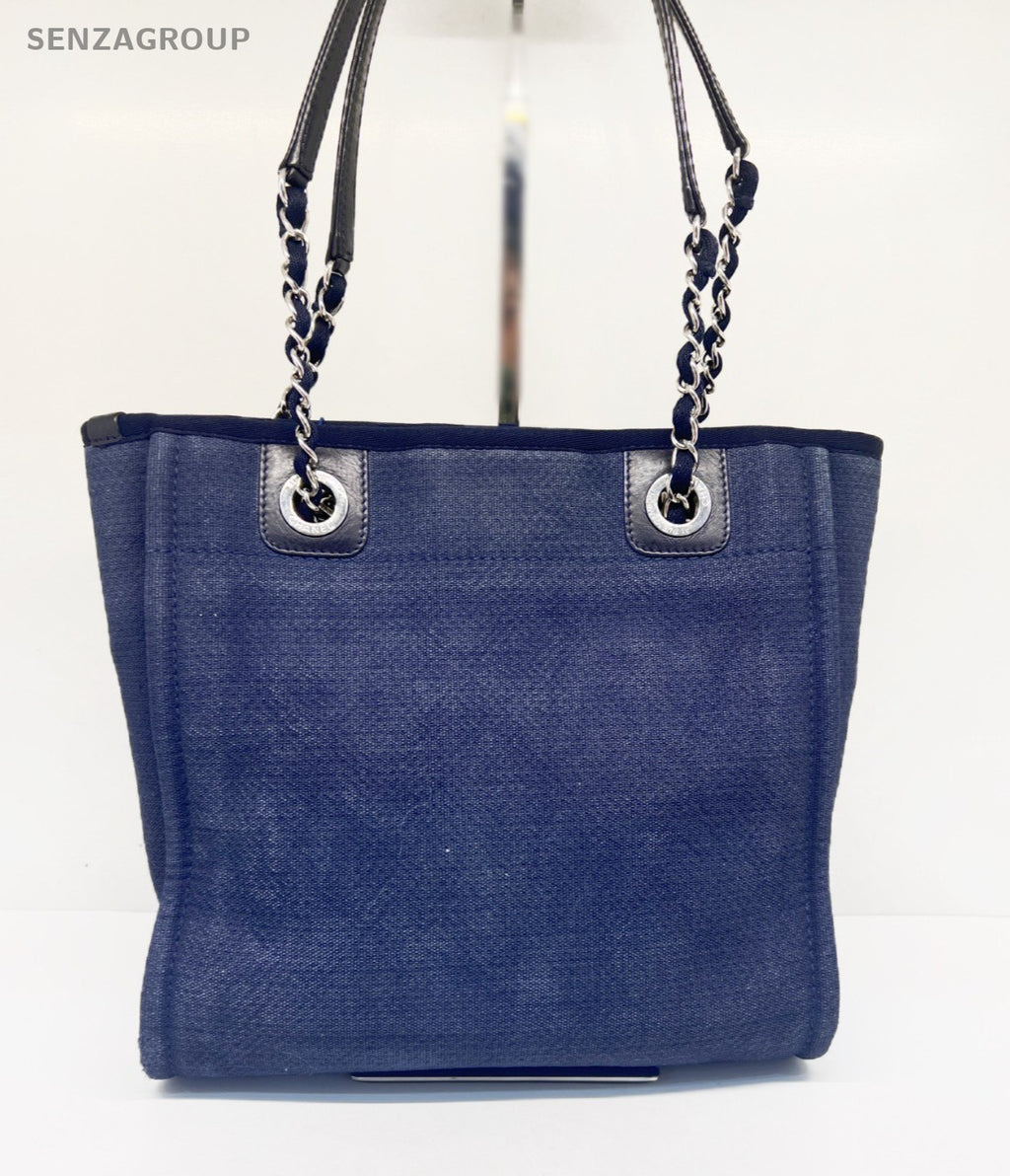 CHANEL Tote Denim Chain Shoulder Handbag Canvas Blue Women