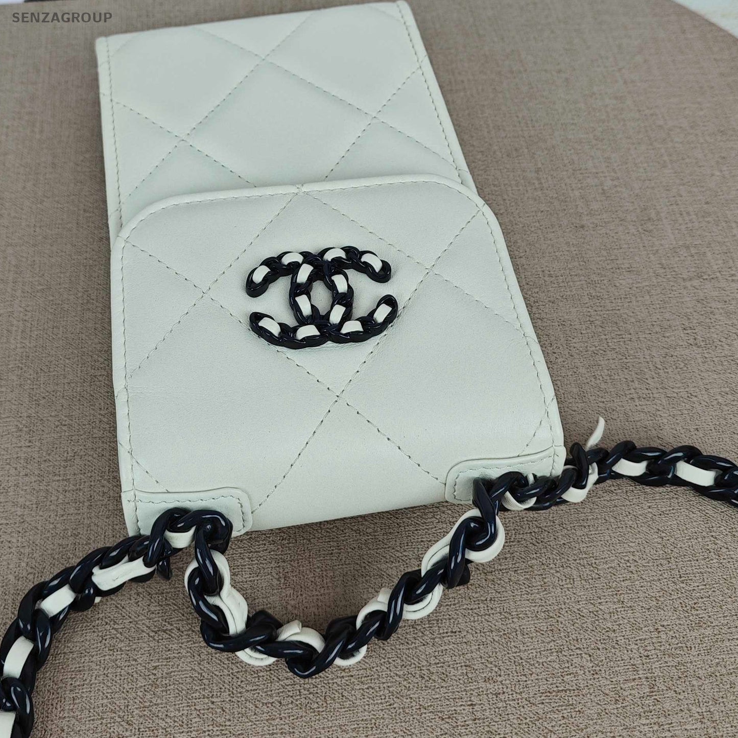 Chanel 19 Bag Black White Quilted Phone Chain Crossbody Bag