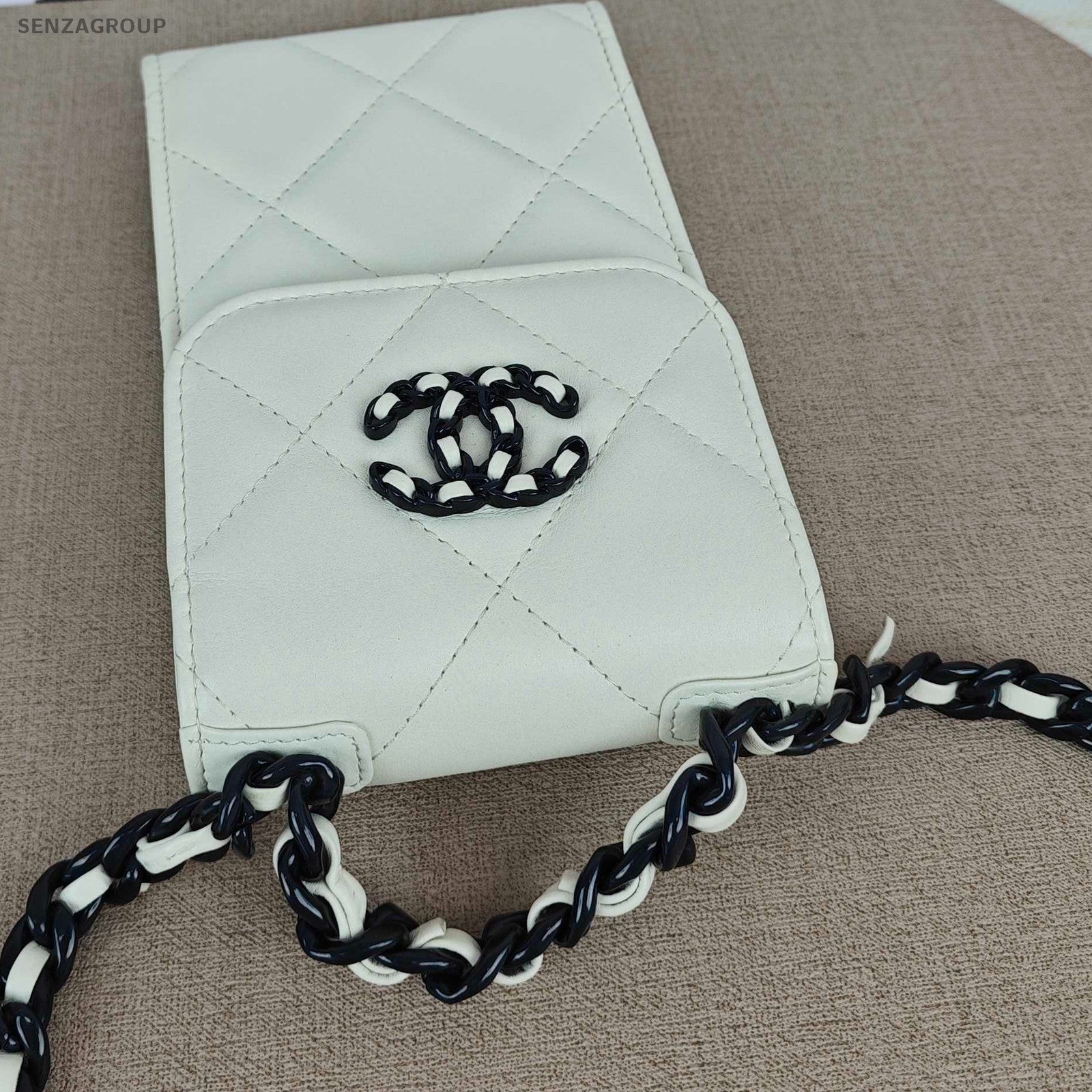 Chanel 19 Bag Black White Quilted Phone Chain Crossbody Bag