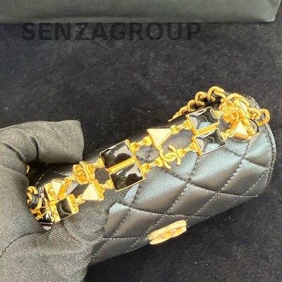 Chanel Black Gold Quilted Chain Shoulder Bag Crossbody Handbag