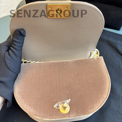 Chanel Le Boy Saddle Bag Brown Gold Velvet Chain Shoulder Crossbody