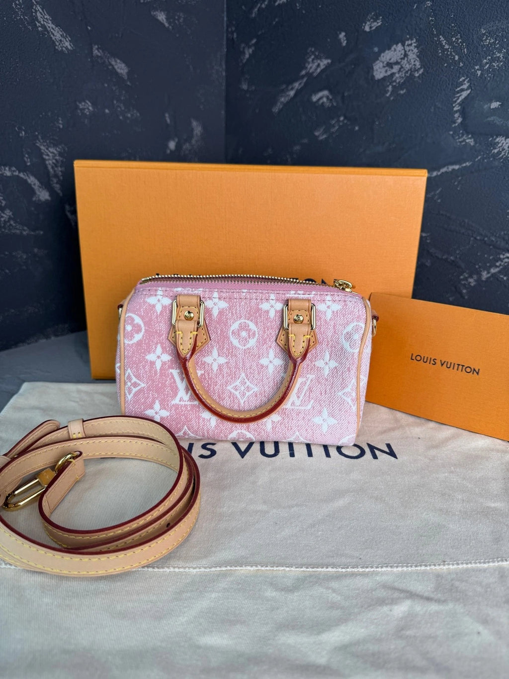 Louis Vuitton Speedy Nano Pink Denim Crossbody Handbag For Women