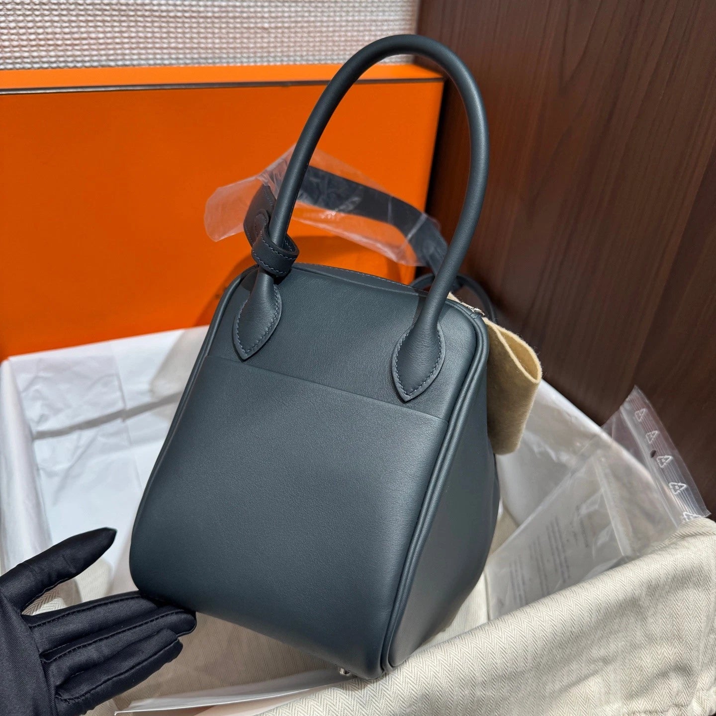 Hermes Lindy26 Top Handle Shoulder Bag Blue Silver Women Classic