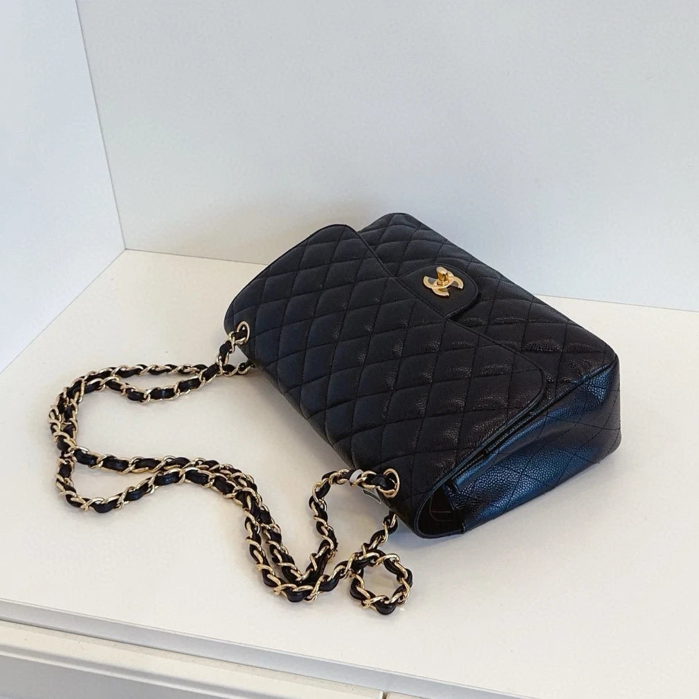 Chanel Classic Flap Jumbo Chain Shoulder Bag Crossbody Black Gold Women Fashion