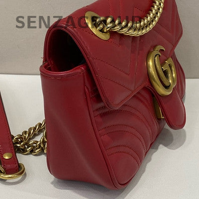 Gucci Marmont 22 Red Gold Chain Shoulder Crossbody Bag Classic Fashion