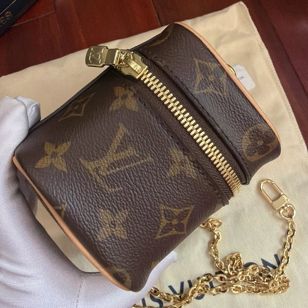 Louis Vuitton Monogram Nano Chain Top Handle Crossbody Brown Gold Women