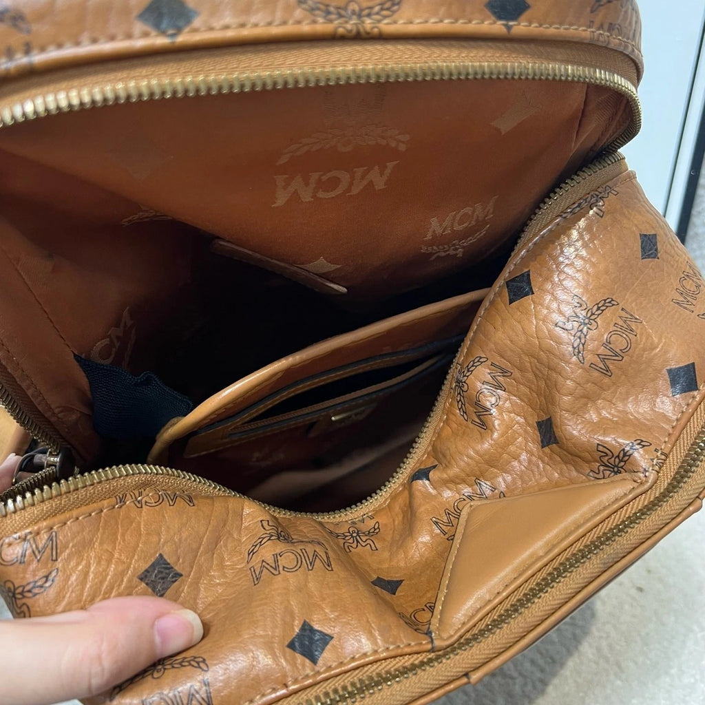 MCM Cognac Classic Monogram Backpack For Women