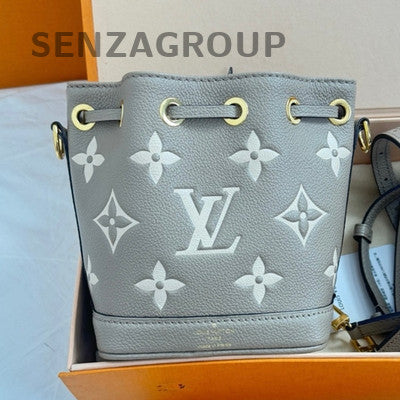 Louis Vuitton Monogram Nano Noe Grey Gold Shoulder Crossbody Bag Women Classic