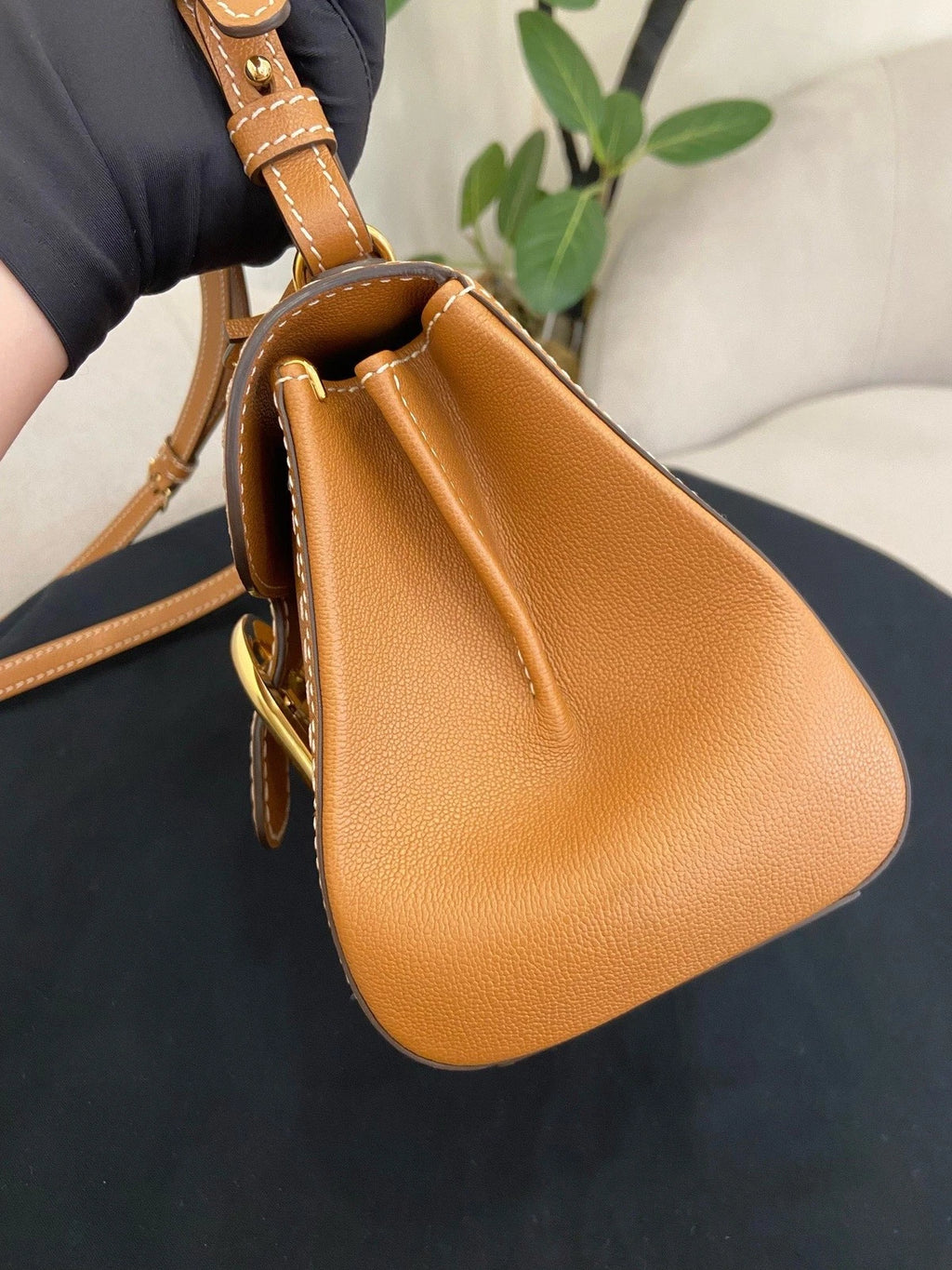 Delvaux Brilliant Mini Top Handle Bag Crossbody Brown Gold Women Classic
