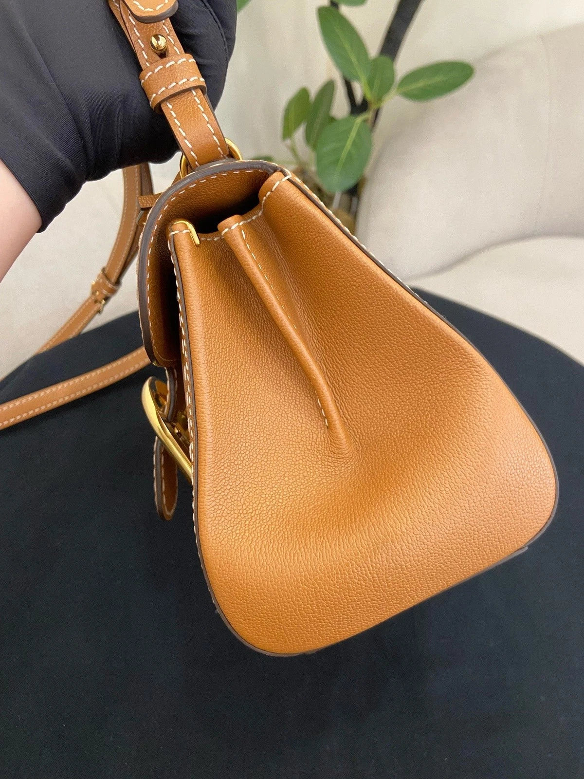 Delvaux Brilliant Mini Top Handle Bag Crossbody Brown Gold Women Classic