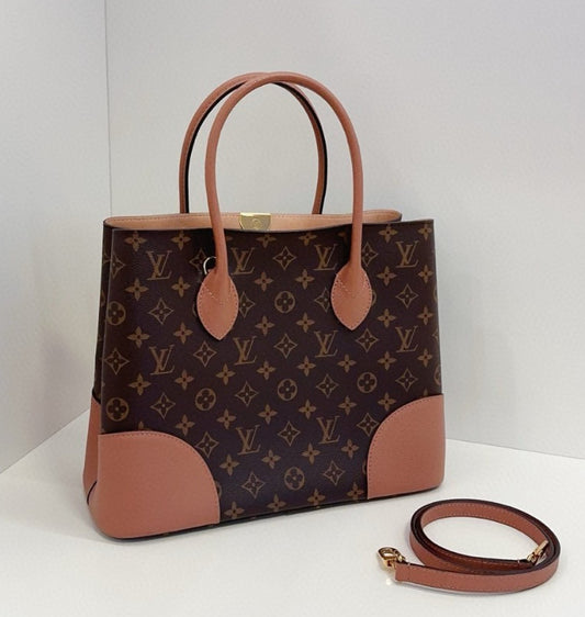 Louis Vuitton Flandrin Monogram Tote 2way Shoulder Handbag Brown Pink Women