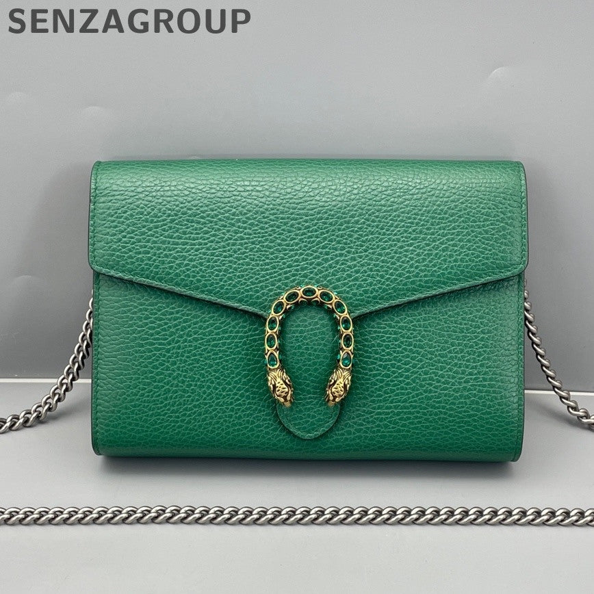 Gucci Dionysus WOC Chain Shoulder Crossbody Bag Green Silver Women Classic