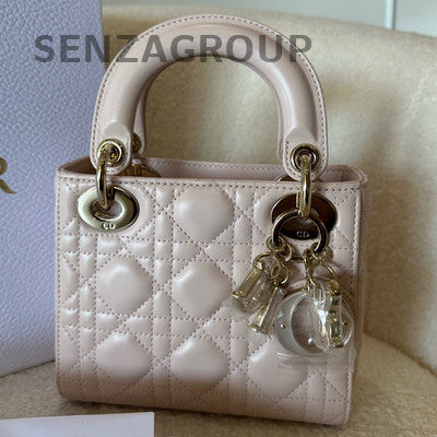 Dior Lady Dior Bag Pink Gold Hardware Cannage Quilted Handbag
