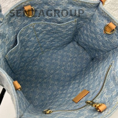 Louis Vuitton Let Go MM Denim Tote Blue Crossbody Bag Women