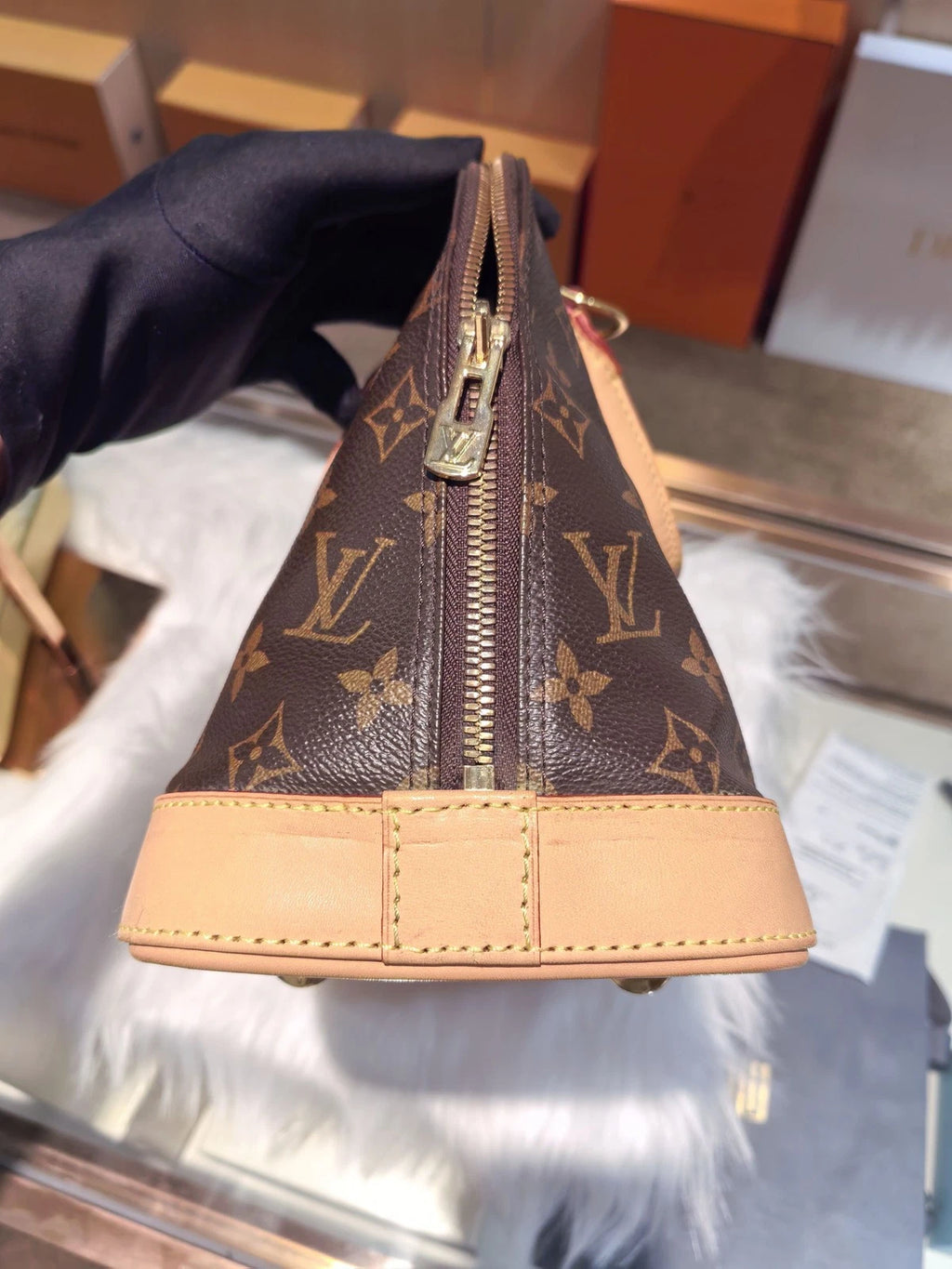 Authentic Louis Vuitton Canvas Alma Top Handle Bag For Women