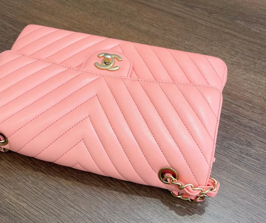 Chanel Classic Flap Calfskin Turn Lock Pink Chain Bag Shoulder Bag Women Classic