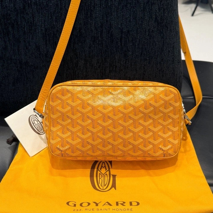 Goyard Canvas Camera Bag Monogram Yellow Silver Shoulder Bag Crossbody Women D