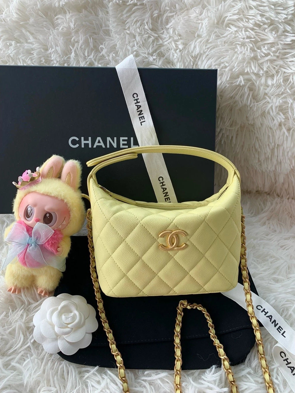 CHANEL Yellow Grained Leather Lunch Box Bag For Women