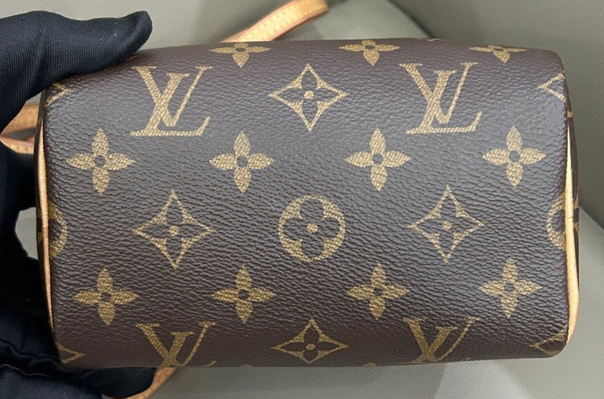 Louis Vuitton Speedy Nano Monogram Shoulder Bag Crossbody Brown Gold Used Women