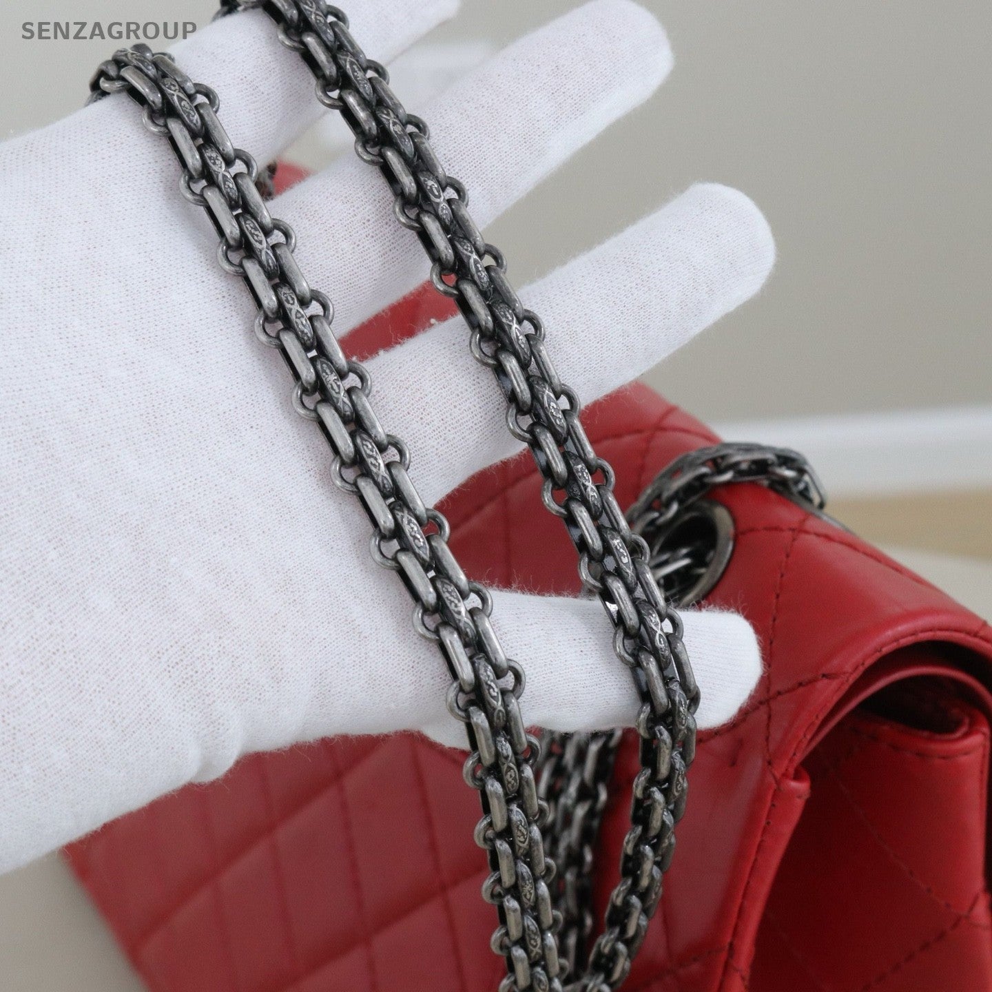 CHANEL 2.55 GM Diamond Pattern Calfskin Chain Shoulder bag Red Silver Women