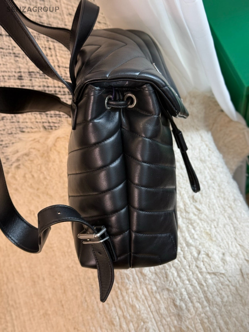 YSL Saint Laurent LouLou Backpack PM Top Handle Shoulder bag Black Women