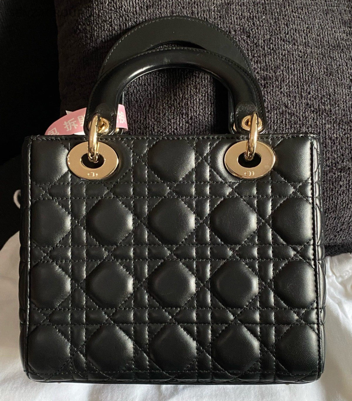 Christian Dior Lady Dior 2Way Black Gold Top Handle Bag Crossbody Women Classic