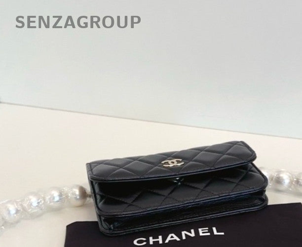 Chanel Pearl-Embellished woc Belt Crossbody Shoulder Bag Black Gold Brand New