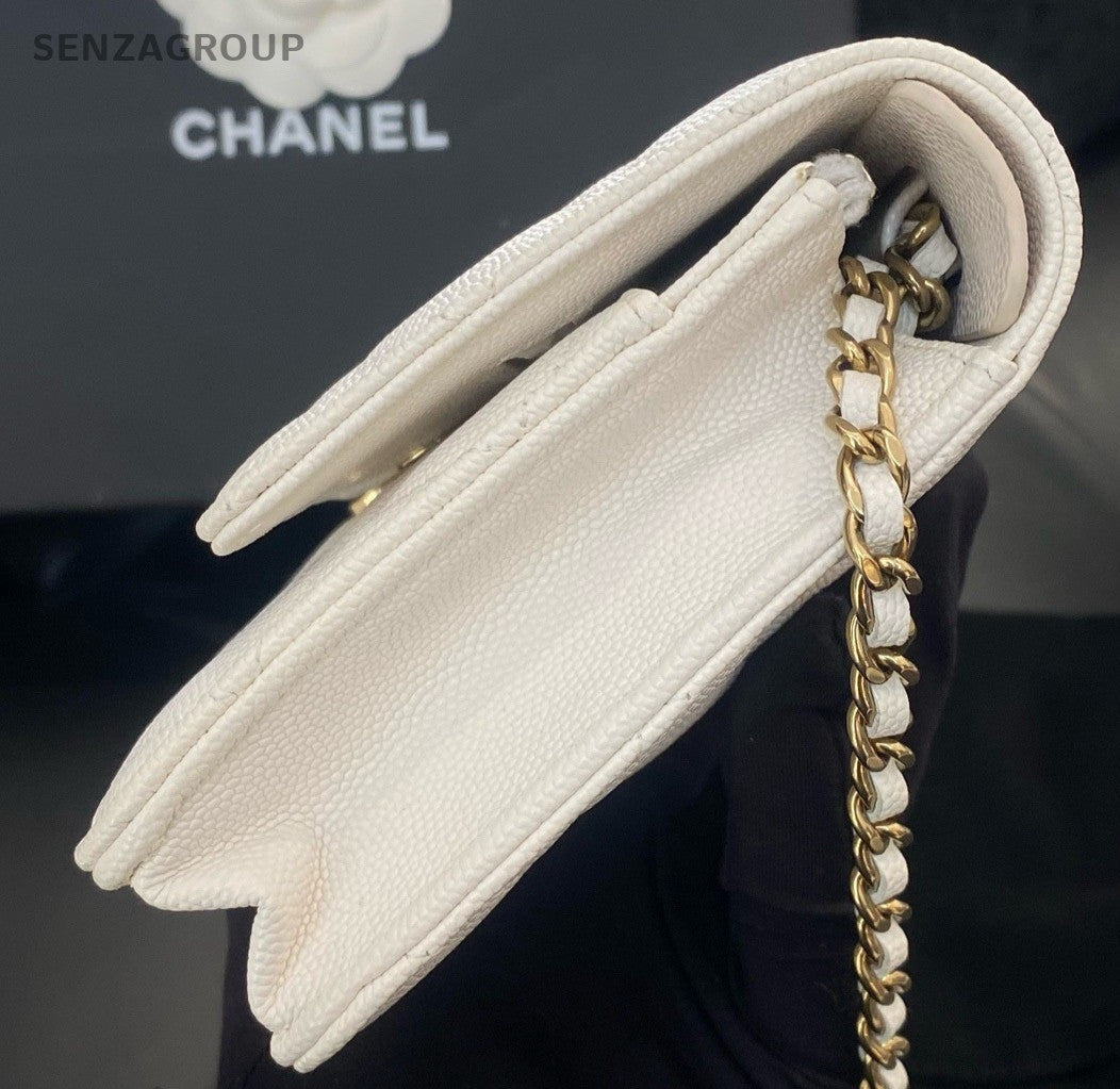 Chanel WOC Chain Shoulder Bag Crossbody White Gold Women Classic Fashion
