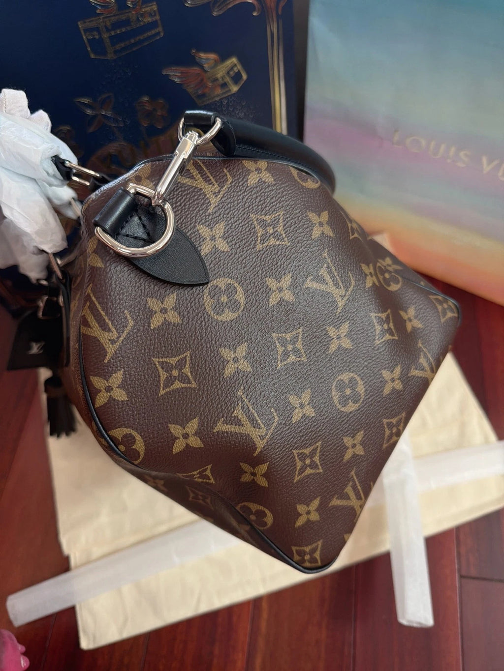 Louis Vuitton Speedy30 Monogram Top Handle Shoulder Bag Black Silver Women