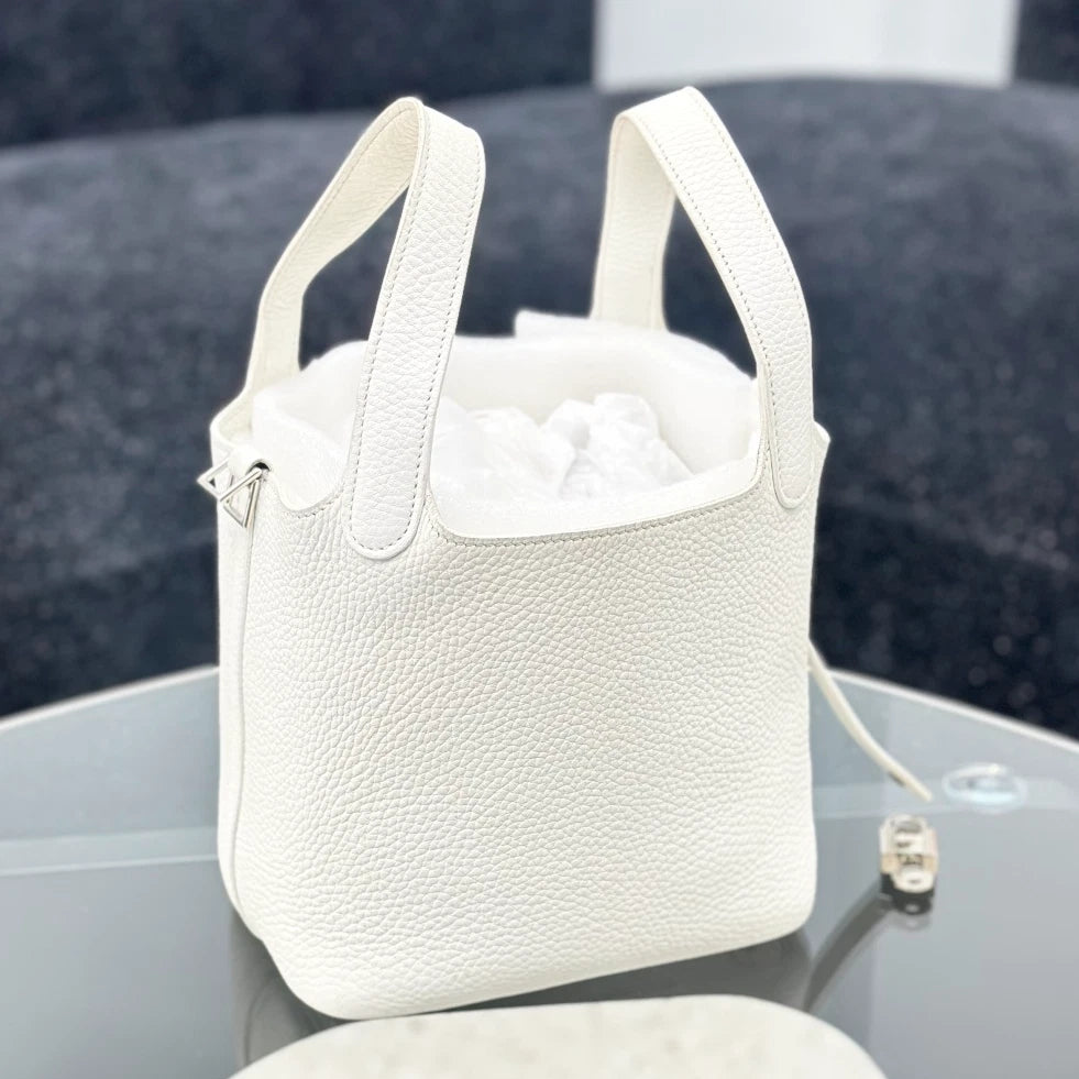 Hermes Picotin 18 Calfskin Bucket Top Handle Bag White Women Classic S