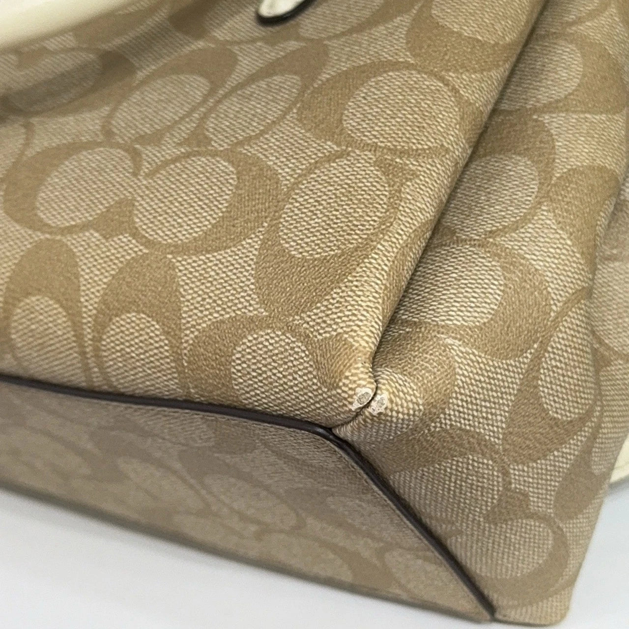 Coach Beige Monogram Canvas Tote Shoulder Handbag Crossbody Bag Women