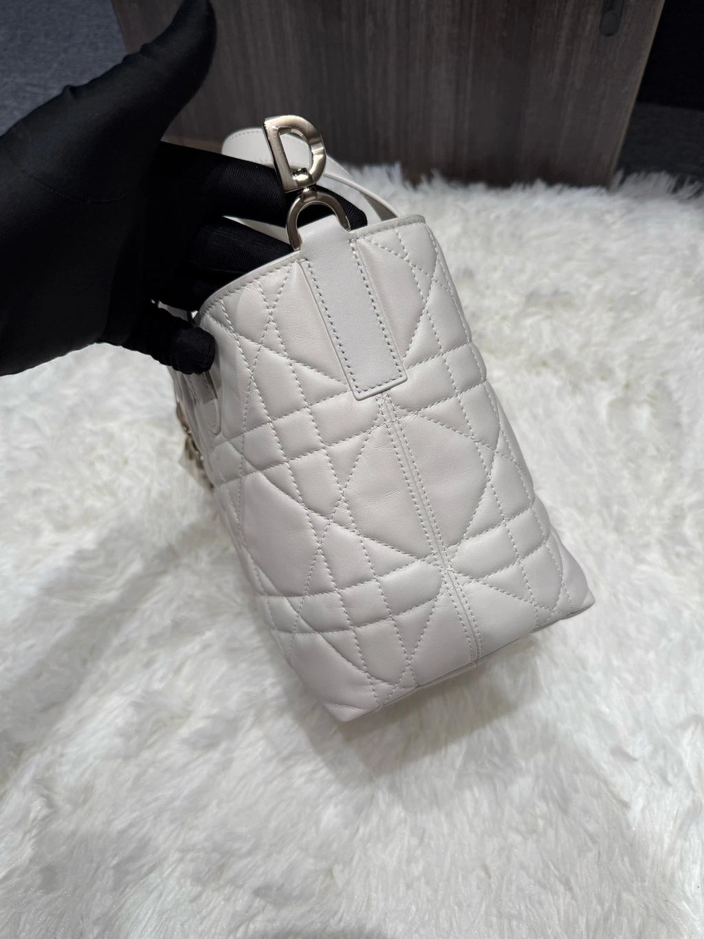 New Dior Toujours Small White Gold Leather Shoulder Bag For Women