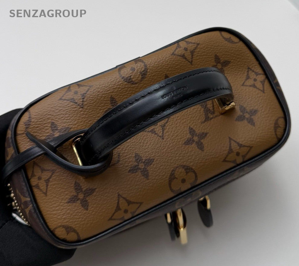 Louis Vuitton Vanity Monogram Chain Crossbody Top Handle Bag Brown Gold Women