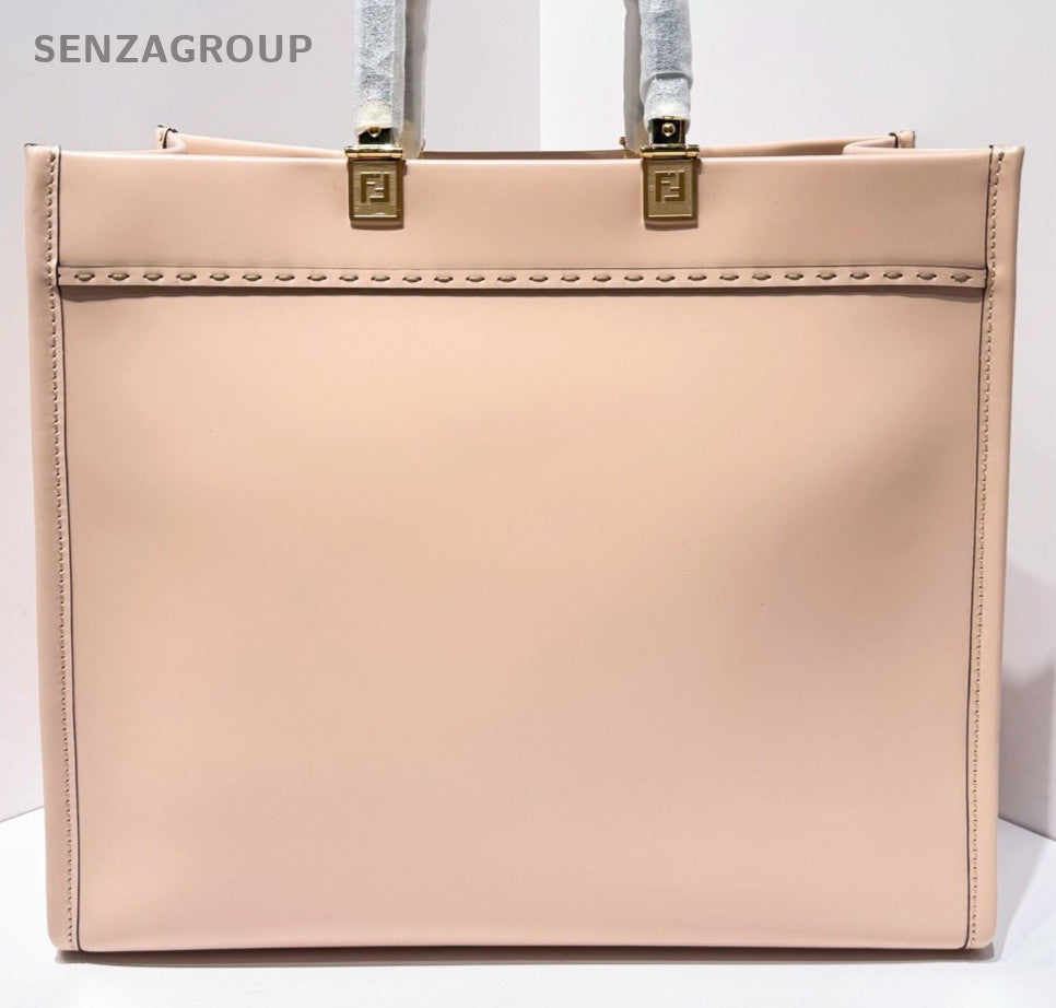 Fendi Tote MM Top Handle Bag Crossbody Pink Gold Used Women Classic