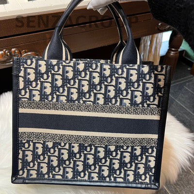 Dior Book Tote Small Blue Oblique Monogram Shoulder Bag Gold Hardware