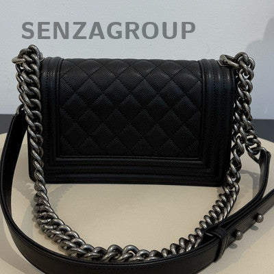 Chanel Lambskin Small Black Silver Boy Bag Classic Chain Shoulder Crossbody
