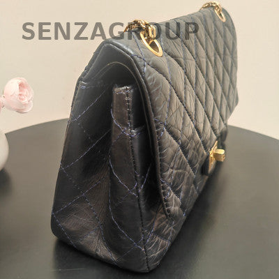 Chanel Classic Large Quilted Chain Shoulder Bag Black Gold Women's