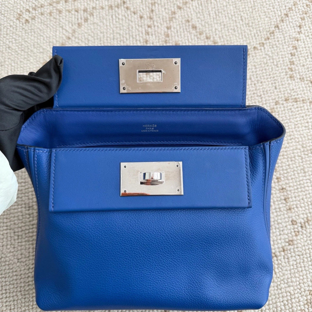 Hermes 2424 Mini Top Handle Shoulder Bag Blue Silver Used Women Classic