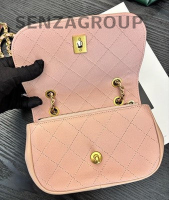 Chanel Quilted Chain Shoulder Crossbody Bag Pink Gold Classic Fashion