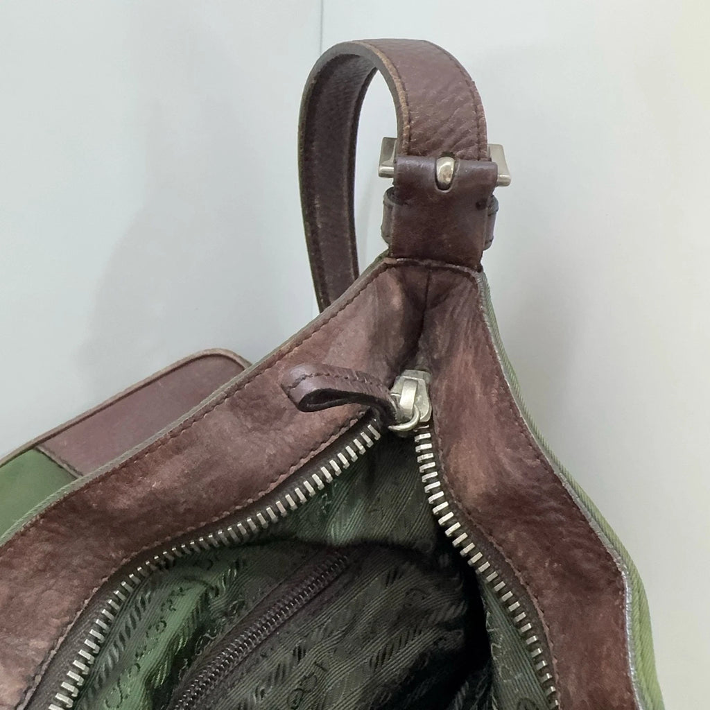 PRADA Women Triangle Logo Nylon Leather Tote Crossbody Shoulder Bag