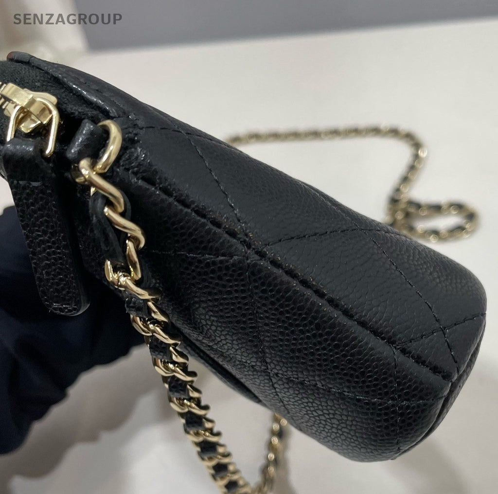 Chanel Diamond Calfskin Chain Shoulder Bag Crossbody Black Gold Women Classic