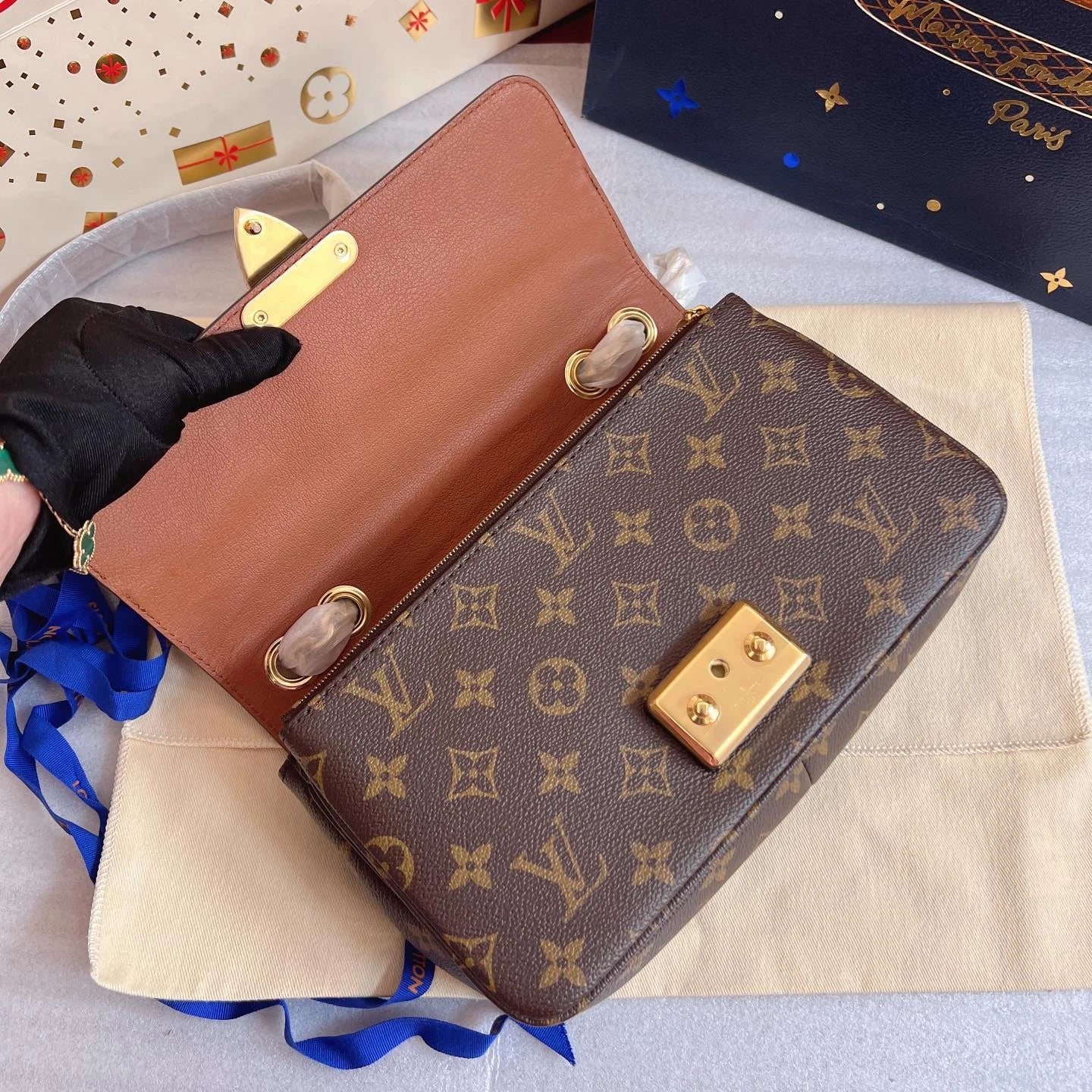 Louis Vuitton Marceau Monogram Shoulder Bag Brown Gold Women Classic