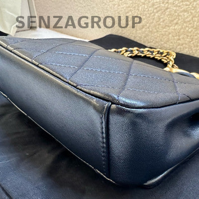 Chanel 21 Navy Blue Calfskin Chain Shoulder Crossbody Bag Gold Hardware