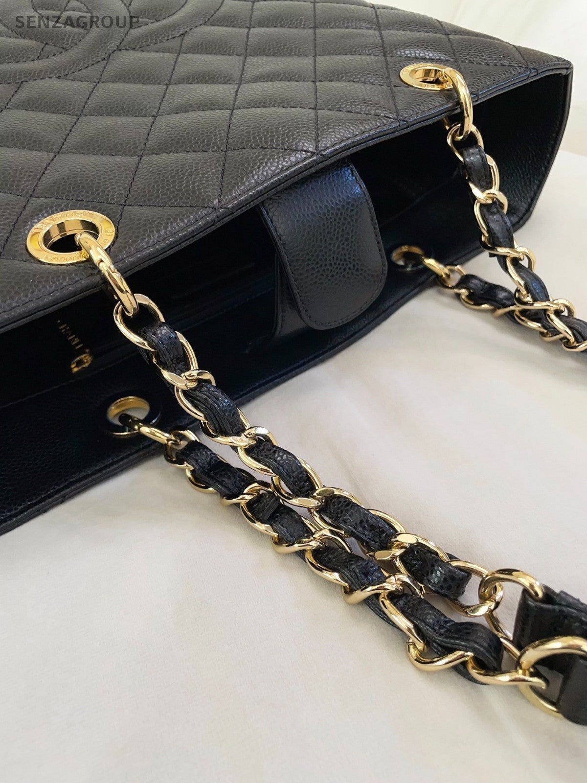 Chanel GST Chain Calfskin Shoulder Bag Black Gold Used Women Diamond Classic
