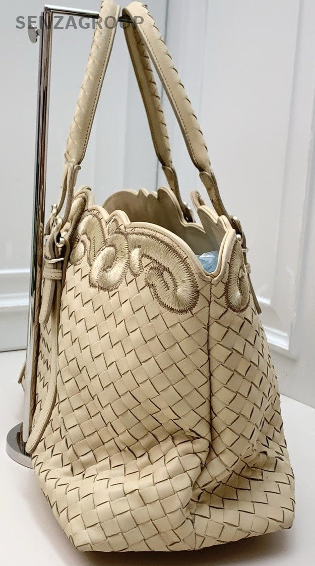 Bottega Veneta Tote Top Handle Shoulder Bag Rare Beige Women