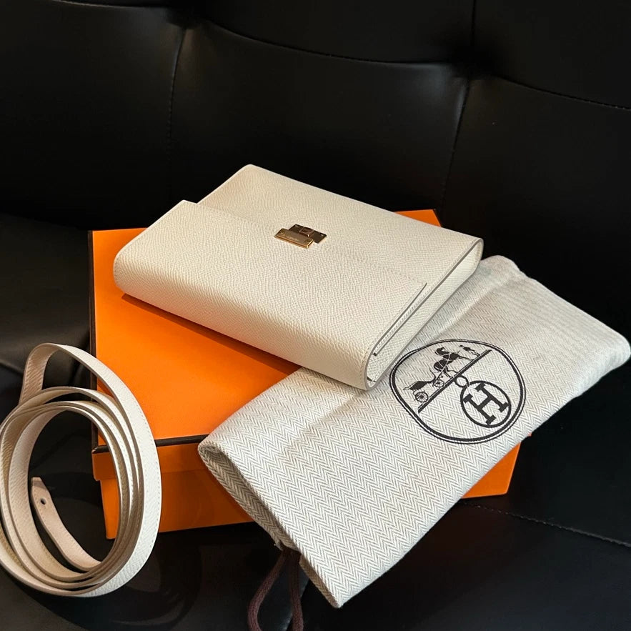 Hermes Clic16 Evercolor Leather Shoulder Crossbody White Gold Women Classic