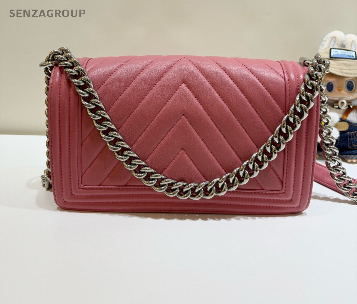 CHANEL Leboy MM V-shaped pattern Calfskin Chain Shoulder bag Pink Women Classic