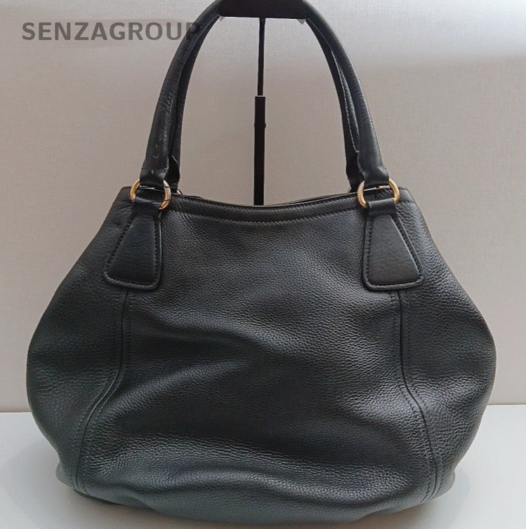 Prada Calfskin 2Way Handbag Crossbody Black Gold Women Classic Fashion
