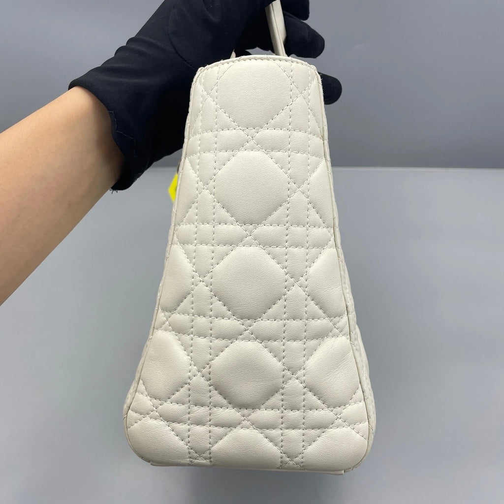 Dior White 5-Grid Lady Dior Top Handle Bag For Women